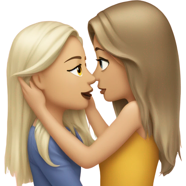 One brunette girl kissing a blonde girl emoji