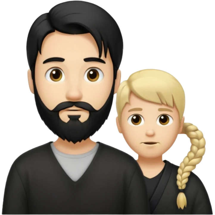 Man with long black hair tied in a tail and beard with a young blond short-haired without a beard emoji
