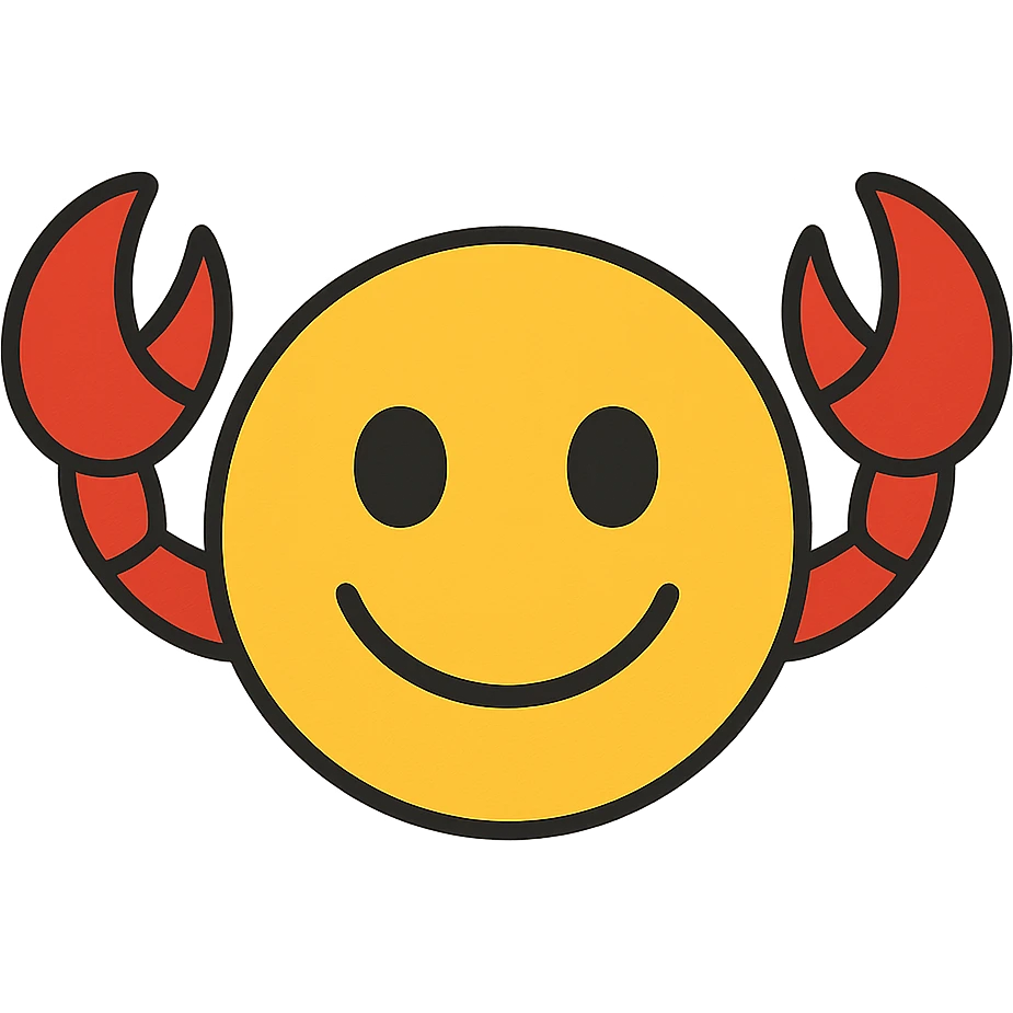 yellow face with red crab claws, digital illustration emoji