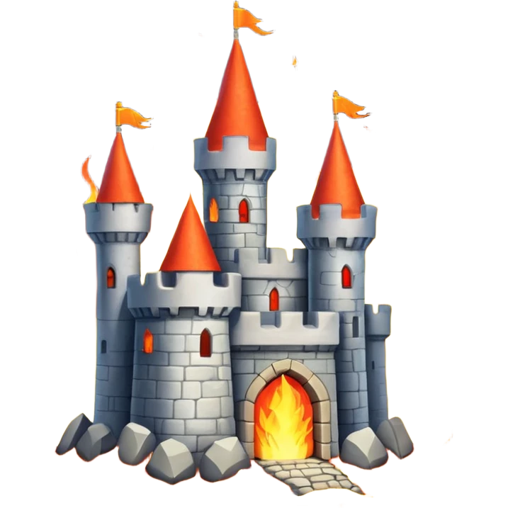 a castle from the game ''heckfire'' burning and the castle has the name NATE below it emoji
