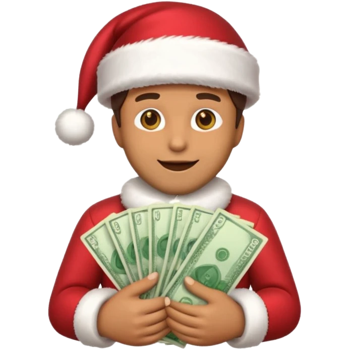 A confident rich emoji face wearing a Santa hat, money stacks, casino vibe, New Year theme, premium 3D emoji style, sharp details, no text, isolated on transparent background emoji