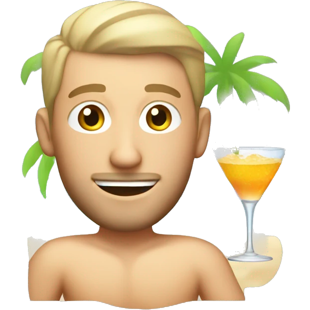caucasian guy relaxed at the beach drinking a cocktail emoji