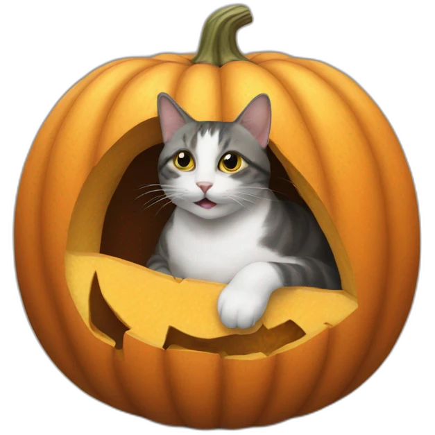 cat stuck in pumpkin emoji