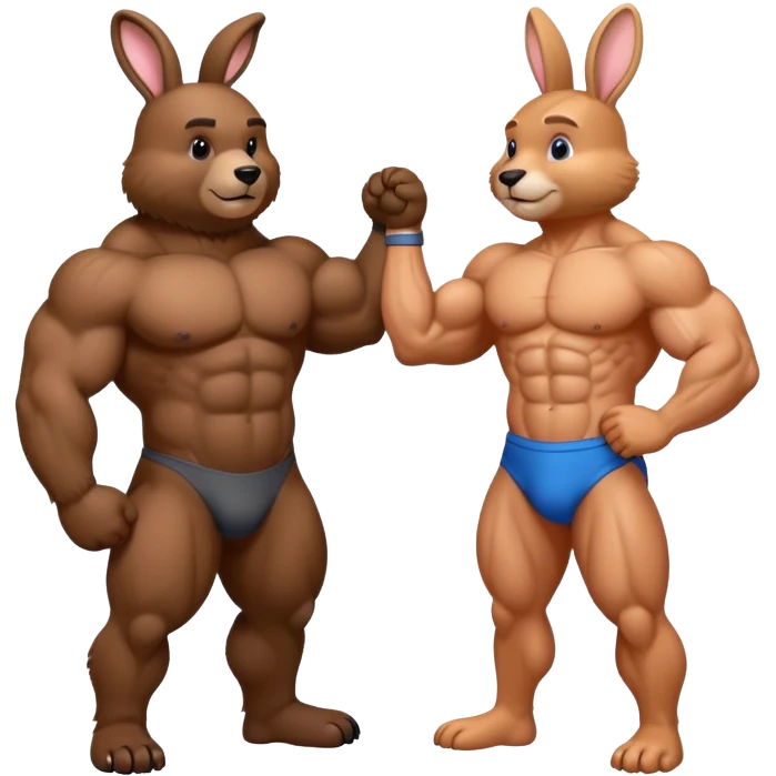 muscle bear and muscle bunny doing a handshake emoji