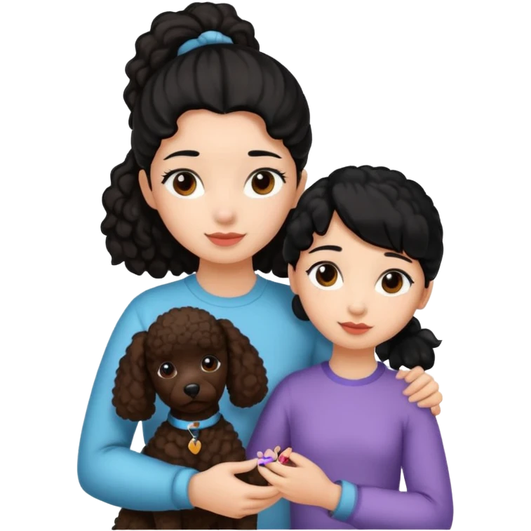 Ponytail black hair girl with brown Poodle say goodbye  emoji