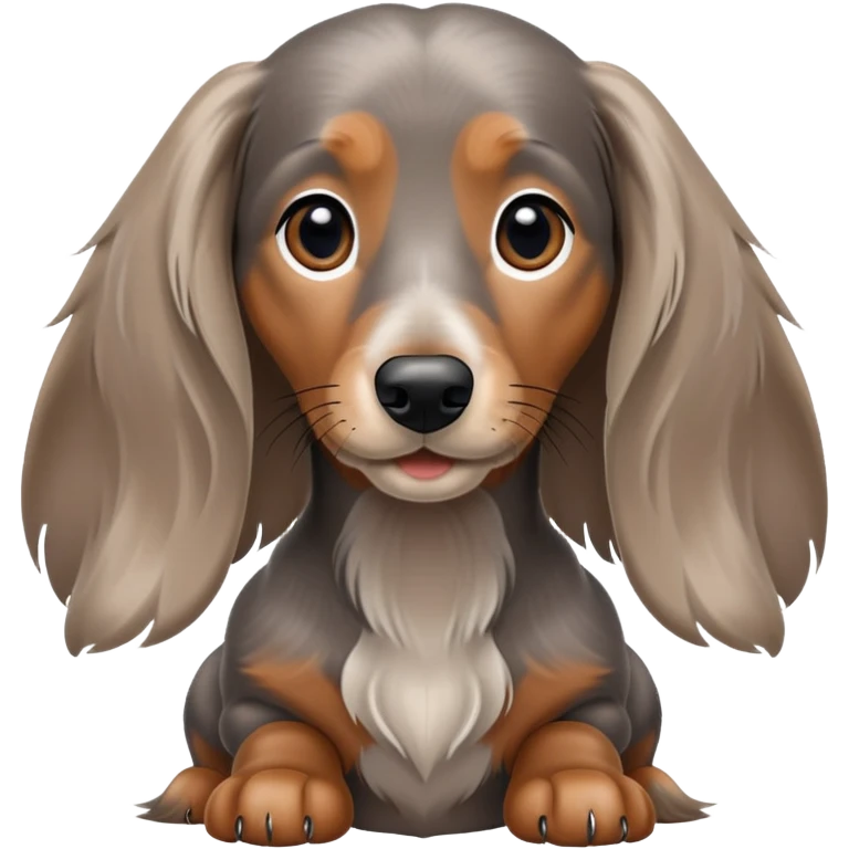 Realistic: Long haired dapple dachshund, tan, gray & black emoji