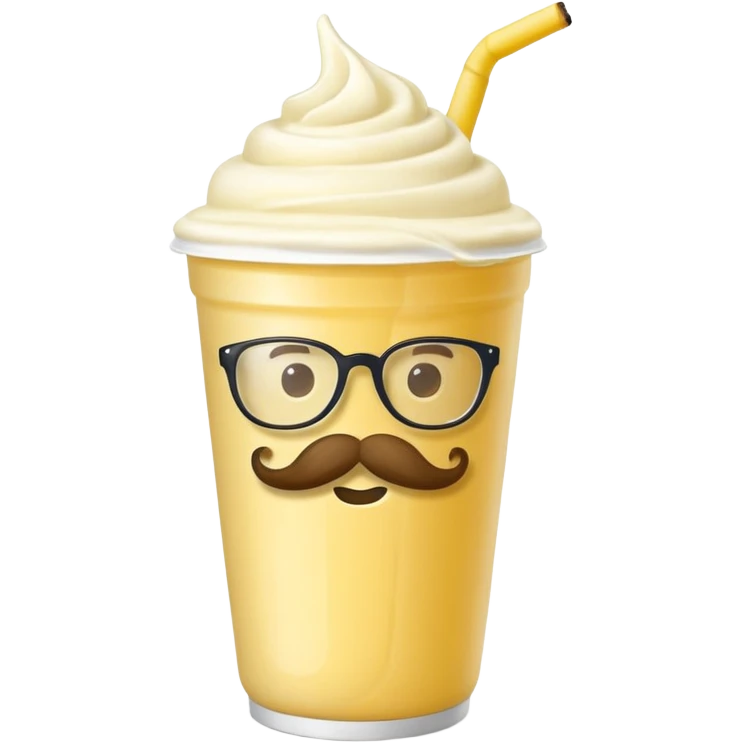 banana milkshake in a take-out cup with mustache and glassess emoji