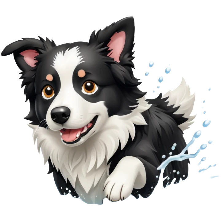 Black and white border collie swimming emoji
