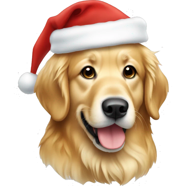 Light hair golden retriever in a Santa hat emoji