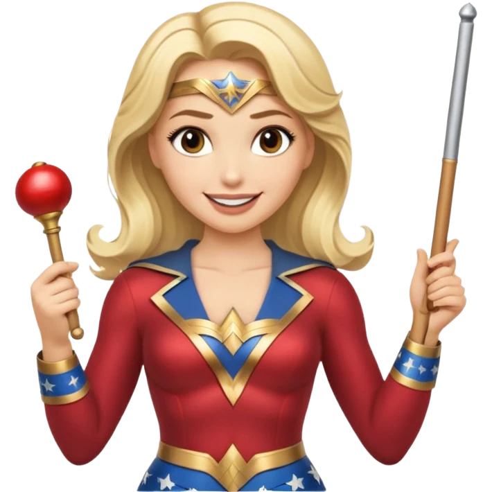 Blonde Wonder Woman holding bell and short white orchestra conductor’s baton  emoji