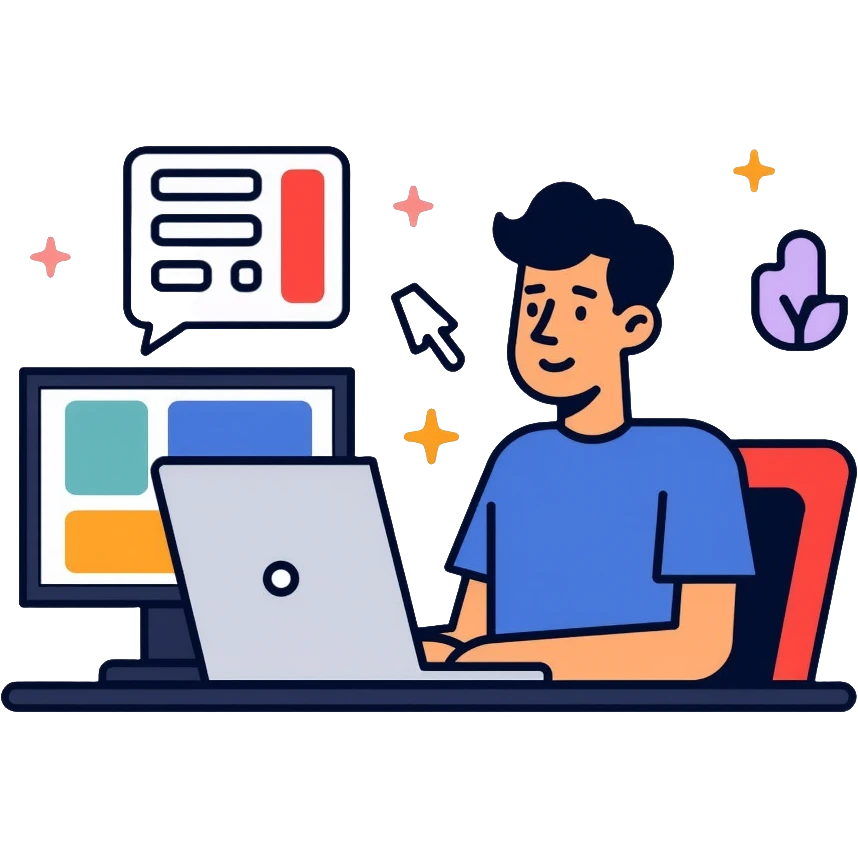 Middle IT Specialist with laptop and desktop, dual monitors, more advanced tools emoji