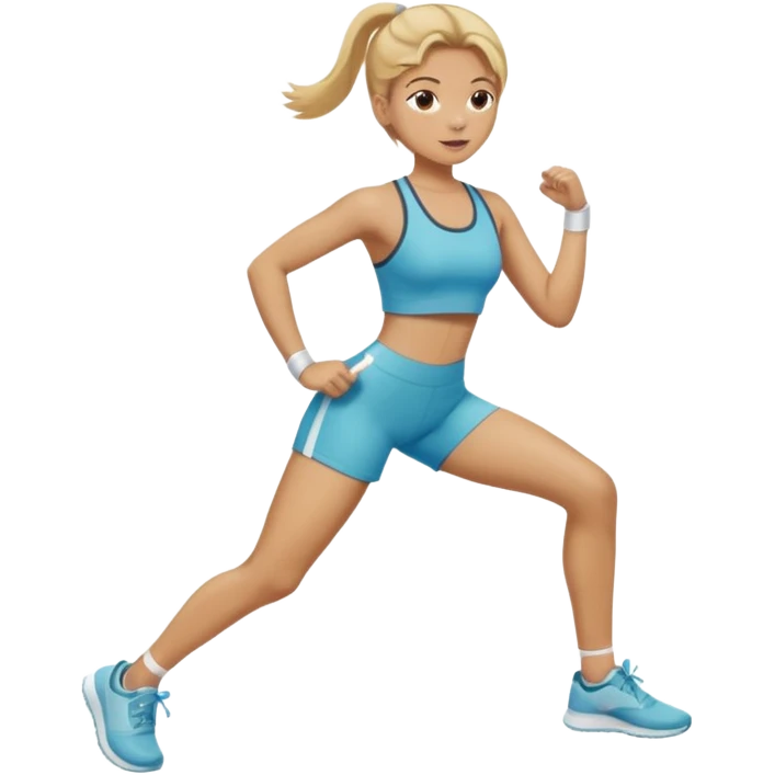 light tan skin girl with medium blonde hair and ash highlights, exercising, clean background emoji
