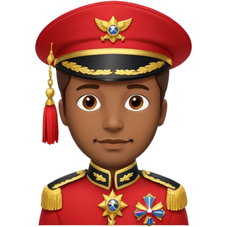 Captain with red hat and high decorated medals and shoulder tassels and brown skin emoji