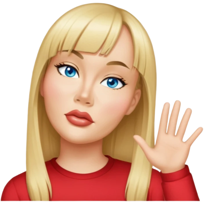 female, wearing red shirt, long mittle-blonde hair with thin bangs emoji