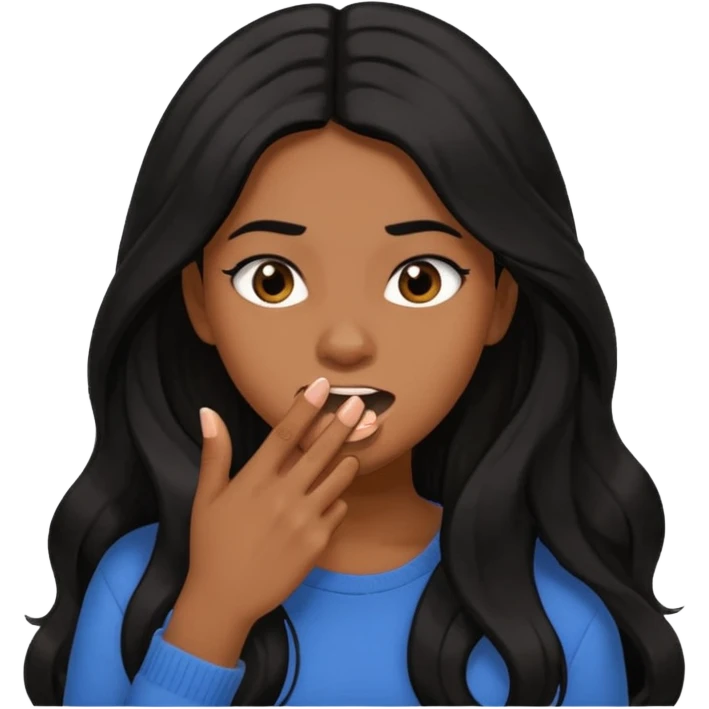 biting nails in flirtatious and shy way, brown skin, long black hair emoji