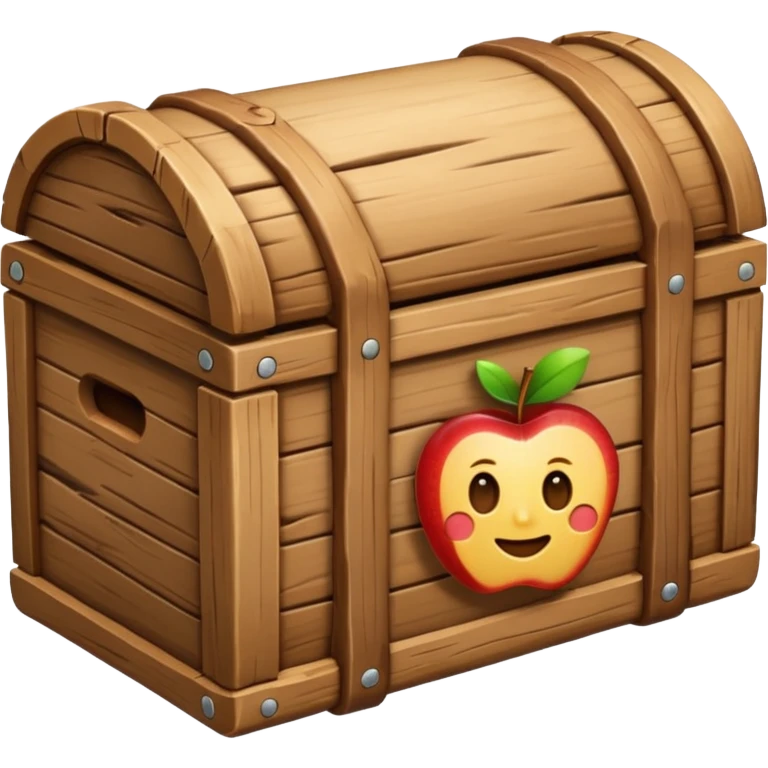 wooden box emoji, closed box with a log peeking out from the top, natural wood finish, apple emoji style emoji