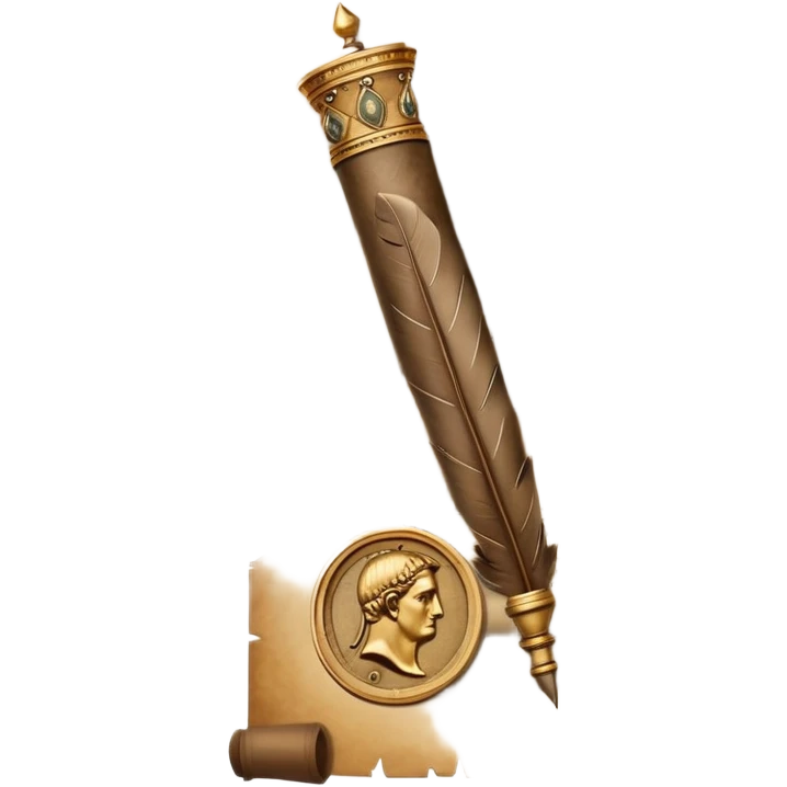 An icon featuring an ancient scroll, a quill, and a historical artifact like a shield or coin. The design includes a backdrop of old maps and timelines, symbolizing the study of past events and civilizations. Transparent background highlights the exploration of history. emoji