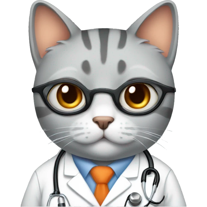 fat gray orange cat with long thick, black eyelashes dressed as a doctor female emoji