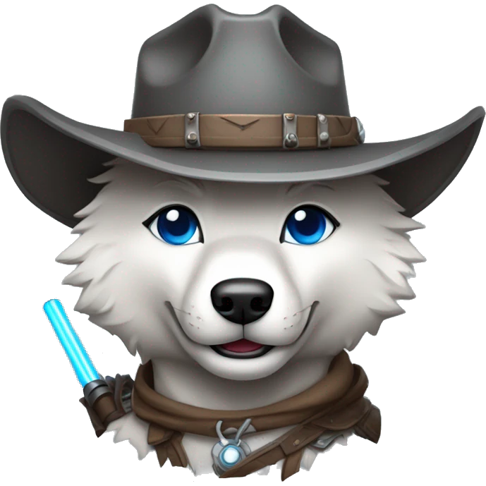 Wolf with cowboy hat Gray Lightsaber Blue eyes  emoji