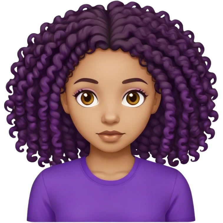 A lightskin black girl with  long 4a curls and purple shirt emoji