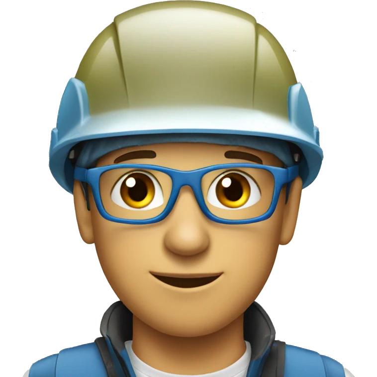 Young man wearing a safety helmet, earplugs and glases  emoji