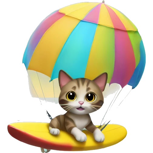 Cat with a parachute on the beach surfing emoji