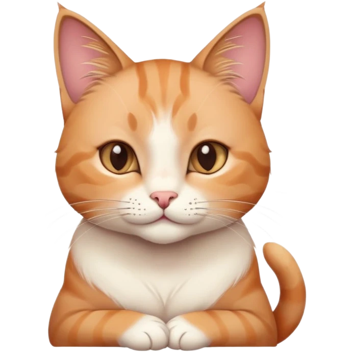 cat with a thoughtful pose, paw on chin, gentle smile, simple and recognizable, soft digital colors emoji