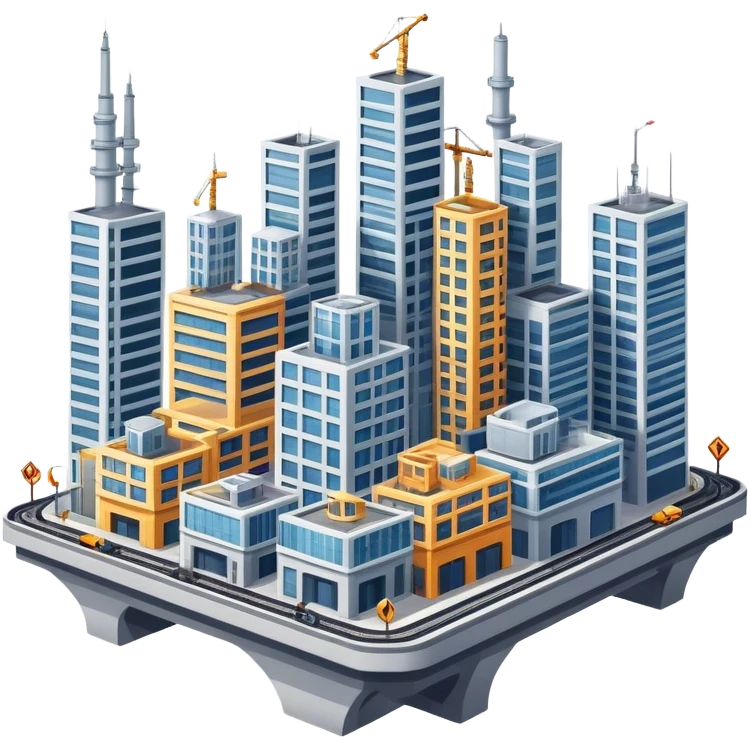 Buildings constructed on a large platform, with each structure elevated and connected, creating a unique, organized urban space emoji