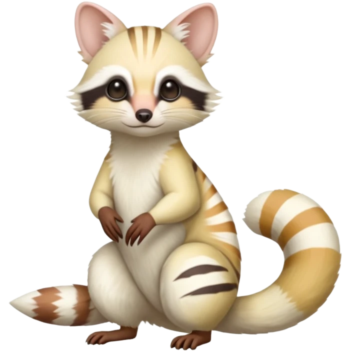 White albino pastel Genet-Numbat-Cacomistl-Tamarin-Tanuki-fusion-hybrid (full body) emoji