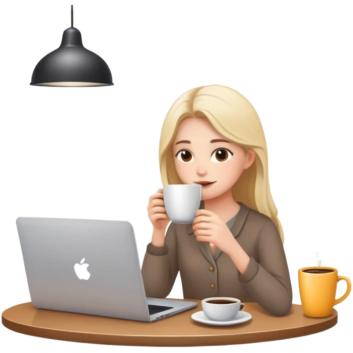 Girl working from home drinking coffee while being on laptop emoji