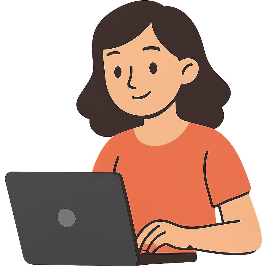 flat toon style chica con computadora emoji