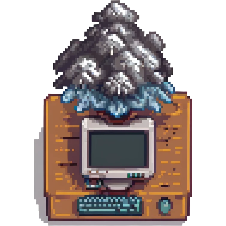 Computer with smoke clouds coming out emoji