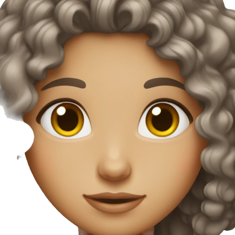 Girl with brown curli hair and grey eyes emoji