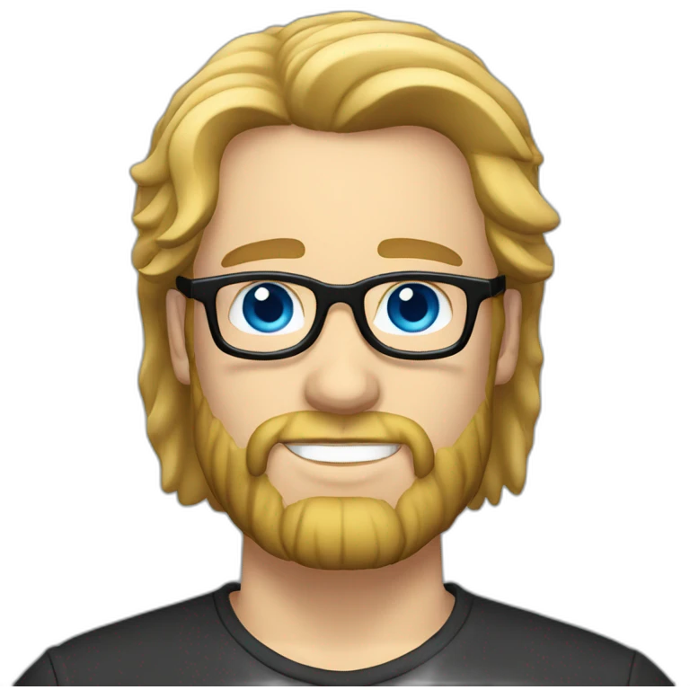 Man with long blonde hair blue eyes black rim glasses and beard emoji