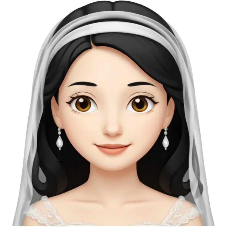 bride, black hair, brown eyes, vale, with smile emoji