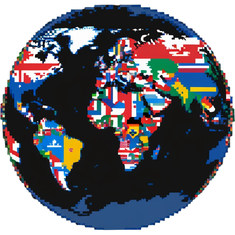 World globe with country flags sticking out from different continents emoji