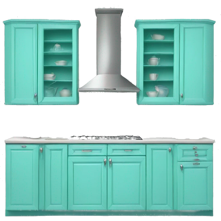 Realistic front facing tiffany blue hanging kitchen cabinets. emoji