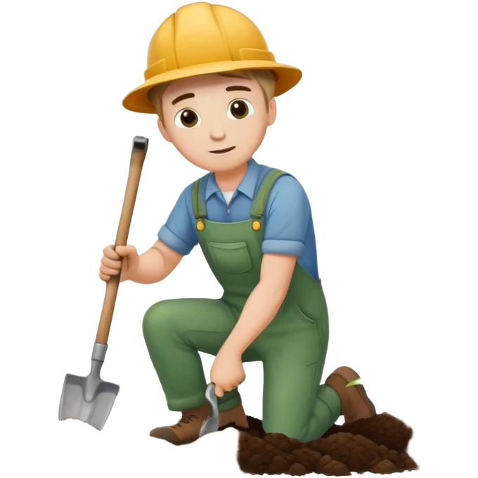 diligent young white male gardener digging soil emoji