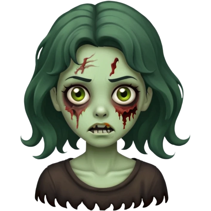 Garota zumbi com cabelo ondulado e preto emoji
