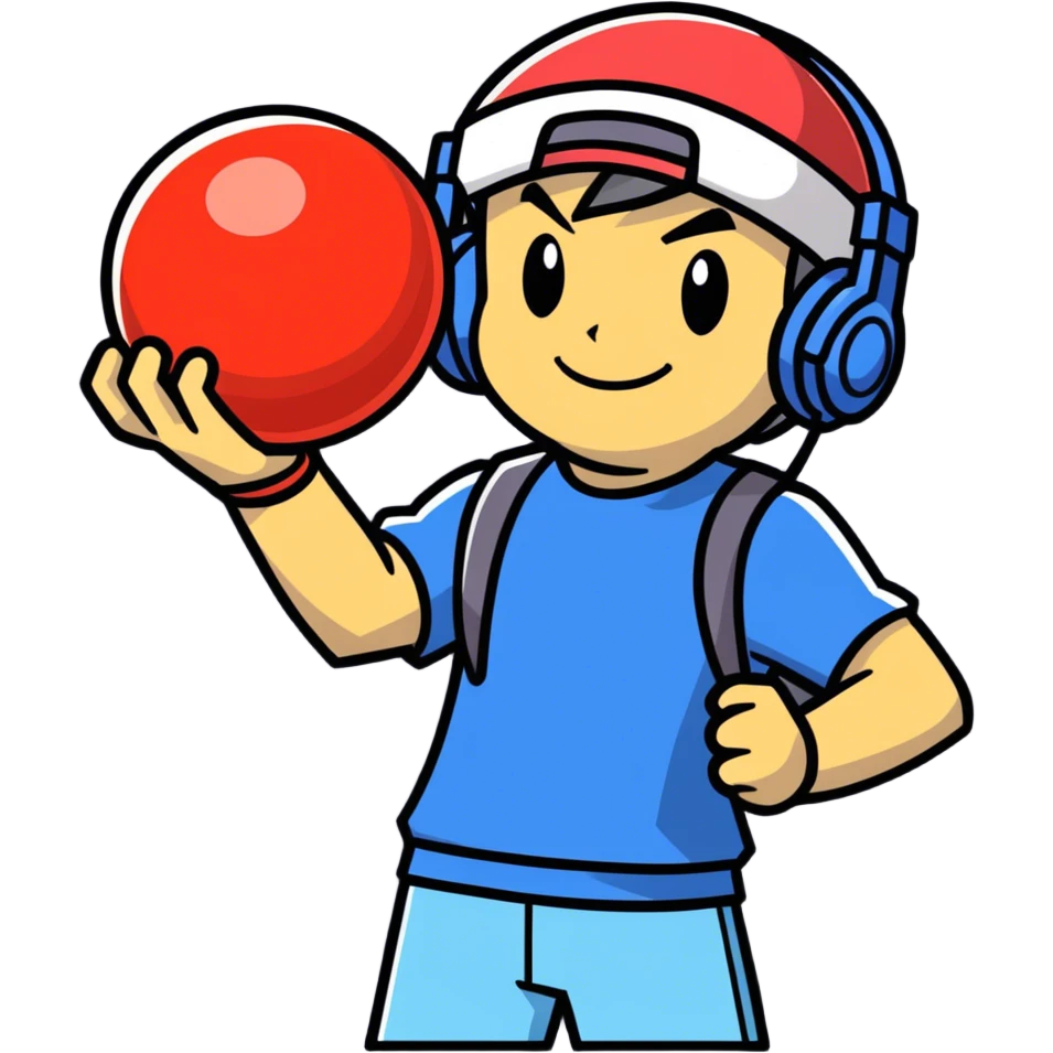 Hot handsomeb muscular 6ft tall smiling happy clean shaven Ash Ketchum being a  dj and his music rocks while holding his pokemon ball emoji