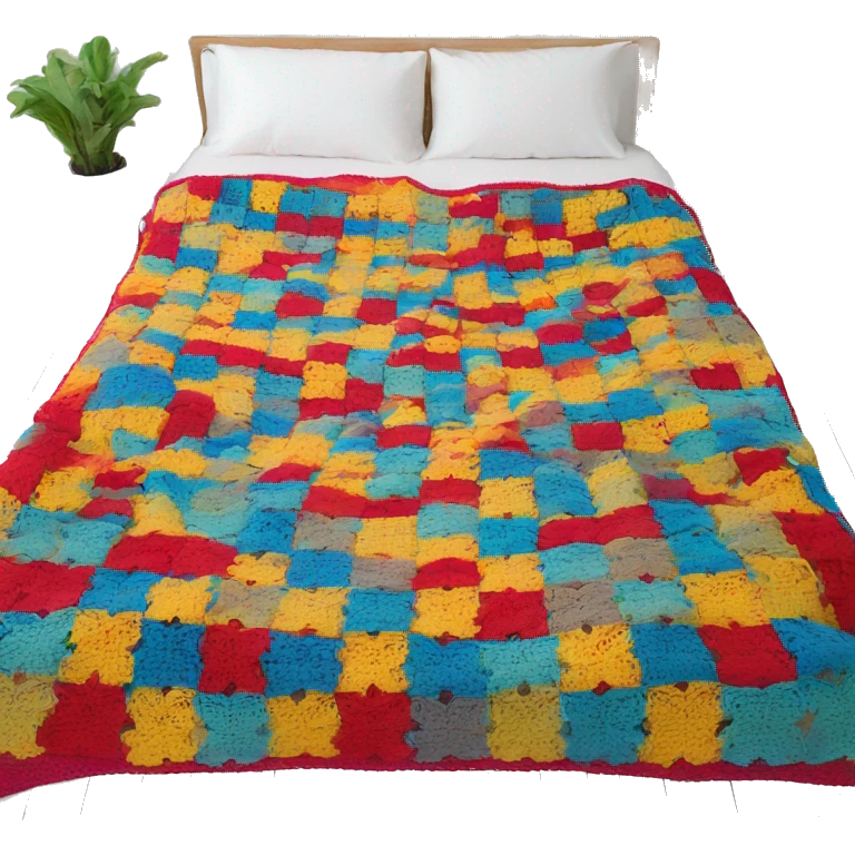 Bed with color crochet blanket emoji