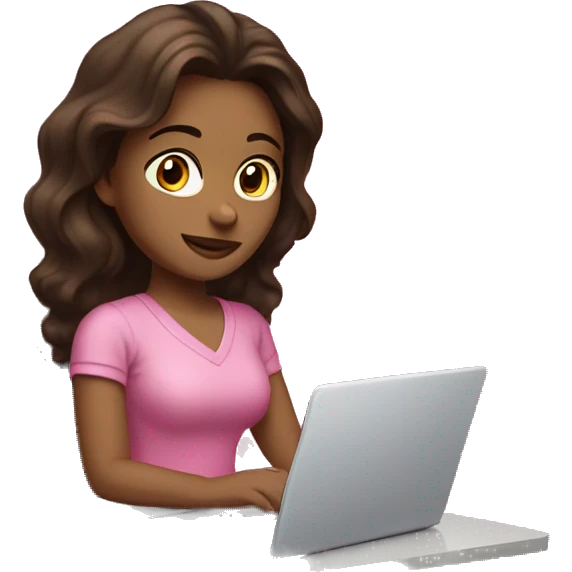 The brunette is working on a pink laptop emoji