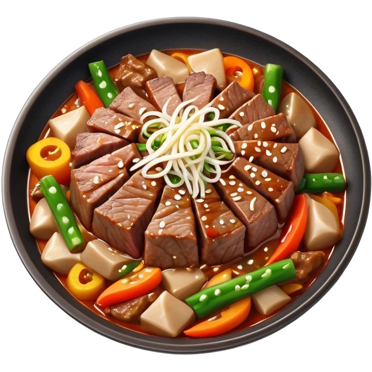 Cinematic Realistic Bulgogi Dish Emoji, featuring tender, marinated beef stir-fried with vegetables rendered with dynamic textures and mouth-watering lighting. emoji