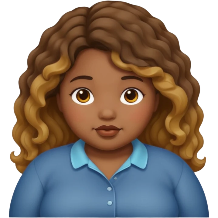 chubby girl with dusky skin tone and wavy hairs emoji