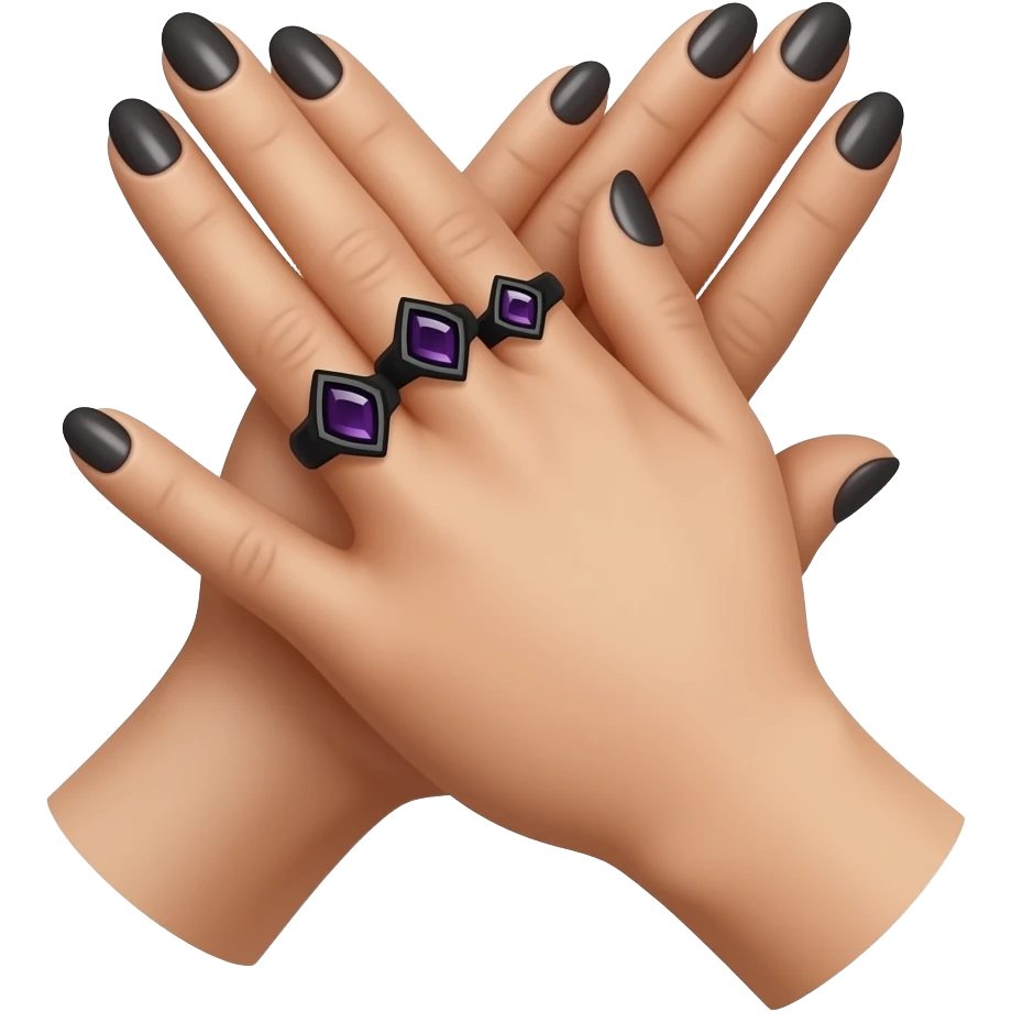 Hands clapping together, with black nailpolish - and 2 black Gothic rings with small black and purple gemstones on one hand. emoji