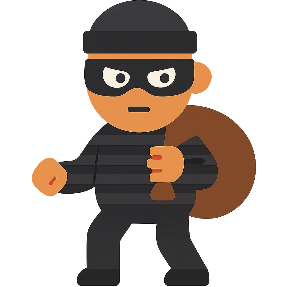 flat toon style robber with simple shapes and mask emoji