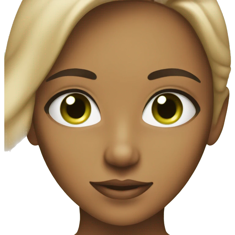 A tan Girl with green eyes and doing skincare emoji
