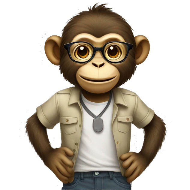 Standing monkey with glasses shirt and pant and smiling  emoji