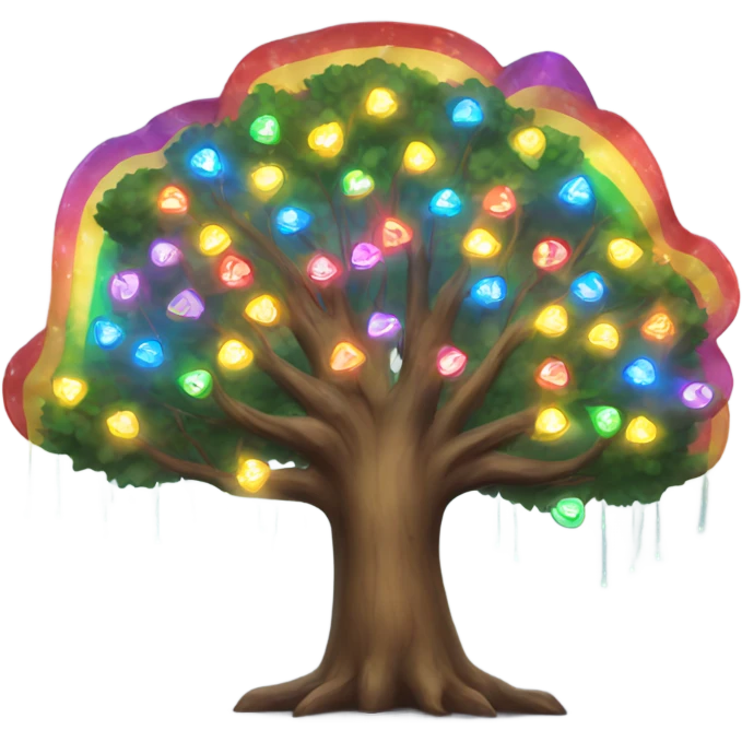 Large rainbow tree with string lights  emoji