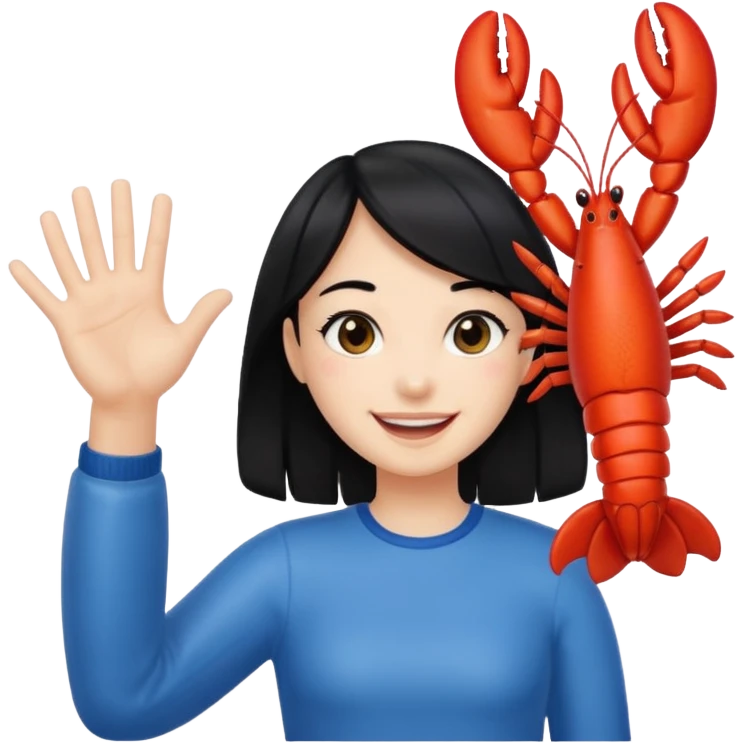 a lobster claw high five a girl with black hair emoji